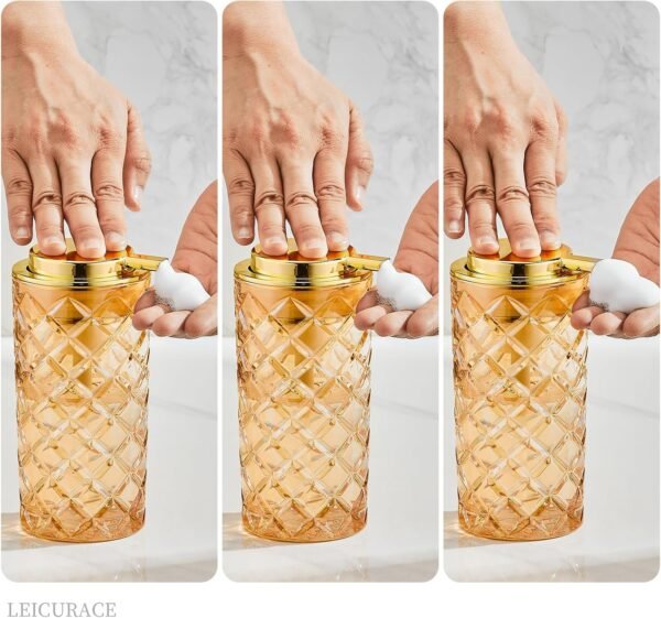 Glass Foam Soap Dispenser, Refillable Foaming Dispenser with Gold Pump, Foam Hand Soap Dispenser for Bathroom Kitchen, Modern Home Bathroom Decor （Foam Type/Clear） A35-1 - Image 4
