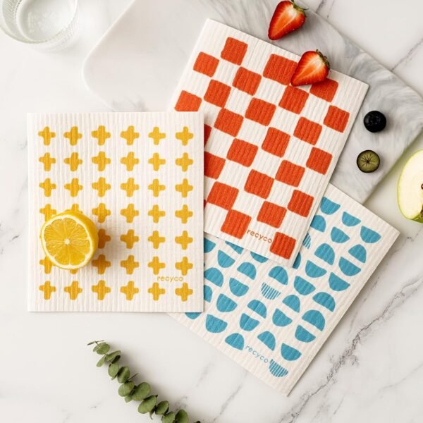 RECYCO Swedish Dishcloths for Kitchen | 6 Pack Modern Geo Washable Dish Rags | Cellulose Reusable Cleaning Paper Towels | Absorbent Counter Dish Cloth Sponge Kitchen Wipes, 8" L x 7" W - Image 2