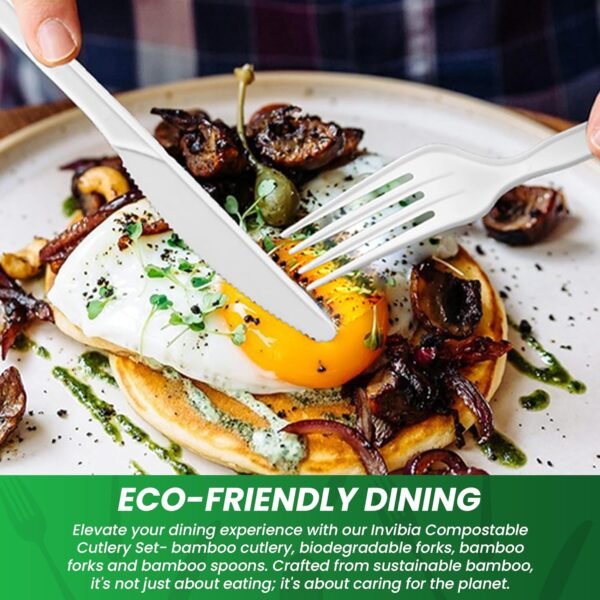 Compostable Cutlery Set | Compostable Bamboo Utensils, Disposable Cutlery Set - Compostable Forks & Bamboo Spoons | Biodegradable Cutlery Serving Utensils Picnics | 180 Counts - Image 6