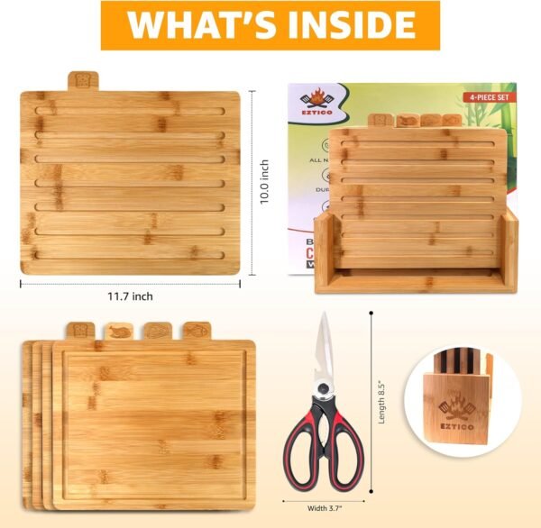 Holiday Gifts Cutting Boards For Kitchen - Wood Cutting Board Set, Bamboo Cutting Board Set with Holder, Wooden Cutting Board Set, Cutting Board Wood, Wooden Chopping Board, Charcuterie Boards - Image 2