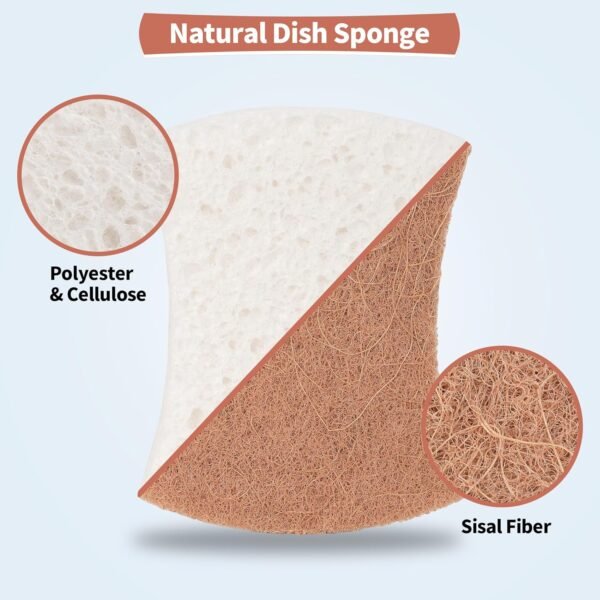HOMERHYME Natural Dish Sponge 12 Pack, Non-Scratch Scrub Sponge, Eco Multipurpose Kitchen Sisal Fiber Cellulose Sponge, Biodegradable Odor-Less Dual-Sided Sponge for Dish Washing & Household Cleaning - Image 2
