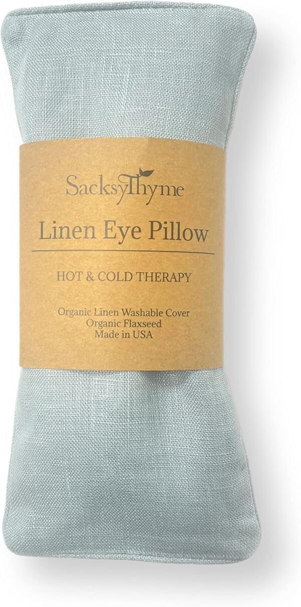 Organic Linen Eye Pillow - Lavender & Flaxseed for Relaxation, Yoga, Stress Relief - Microwavable Heating Pad & Cool Compress - Made in USA - Gifts for Meditation - (Unscented)