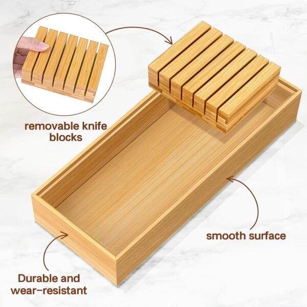 Bamboo Drawer Organizer, Bamboo Storage Box, Knife Drawer Organizer, Multifunctional Wooden Drawer Organizer 15" x 6" x 2" Set of 2 - Image 4