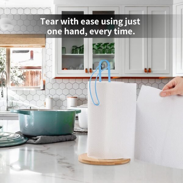 TONLEA Wood Paper Towel Holder with Fixer, Paper Towel Holder Countertop, Kitchen Towel Holder Free-Standing with Fixed or Non-Slip Wooden Base-Blue - Image 2