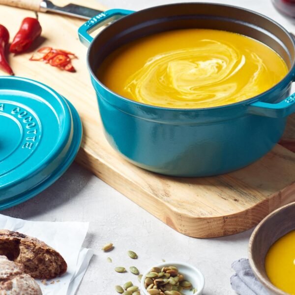 Staub Cast Iron 4-qt Round Cocotte - Turquoise, Made in France - Image 2