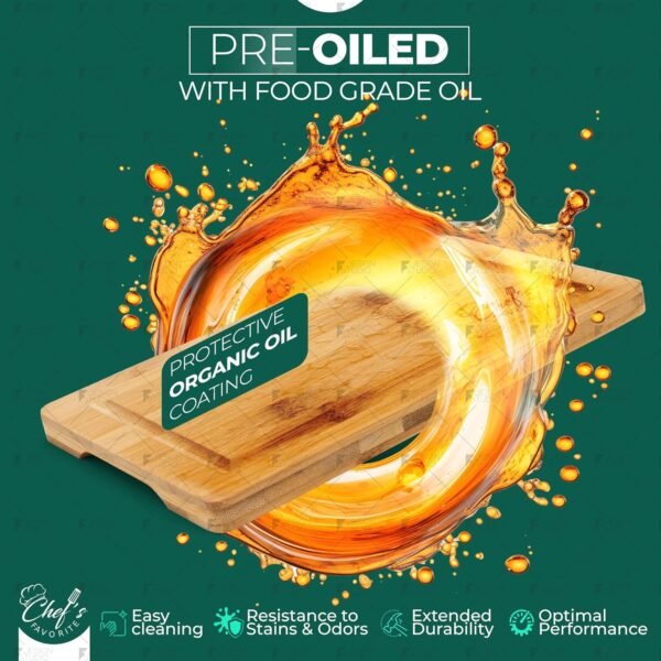 CHEF'S FAVORITE Bamboo Cutting Board Set of 3 - Pre-Oiled Chopping Board with Built-In Handles - Large, Medium, Small Boards - Double-Sided Kitchen Cutting Board - Juice Grooves for Mess-Free Cutting - Image 3