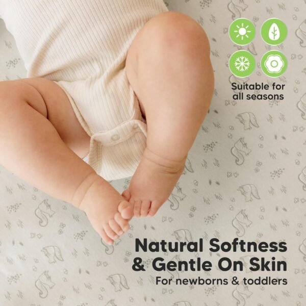 2-Pack Waterproof Crib Sheets for Girl, Boy - Organic Cotton 52X28 Fitted Crib Sheets Neutral,Crib Mattress Protector Sheets,Soft Toddler Bed Sheets,Washable Infant Fitted Baby Crib Sheets(Pine Grove) - Image 4