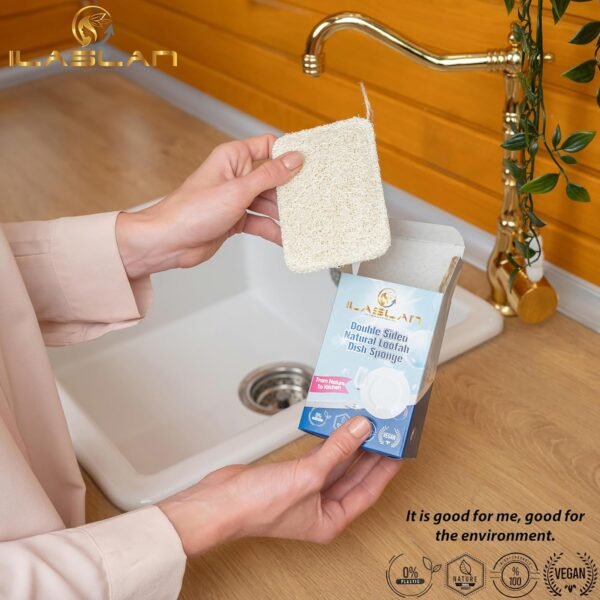 Natural Loofah Dish Sponge Scrubber | Eco-Friendly, Natural, Biodegradable and Reusable Dish Loofah Kitchen Sponge | 3 Count (1 Pack) - Image 2
