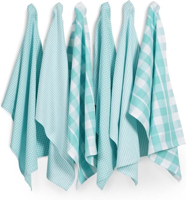 Casa Platino 6PC Kitchen Hand Towels Cotton, 18"x28", Kitchen Towels Cute, Kitchen Towels Bulk, Kitchen Tea Towels, Kitchen Drying Towels, Cotton Dish Towels for Kitchen, Dish Towel Set - Aqua - Image 2