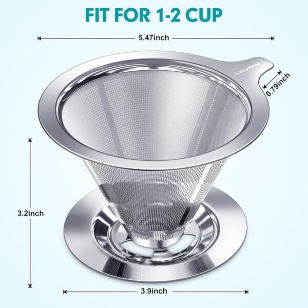 Pour Over Coffee Dripper, Slow Drip Paperless Coffee Filter, Stainless Steel Pour Over Coffee Maker for Single Cup Brew, Double Mesh Design of Manual Reusable Cone Filter. - Image 6