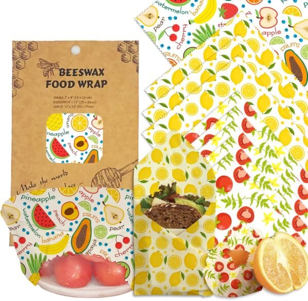 Reusable Beeswax Wrap, Beeswax Food Wraps, Eco-Friendly Bread Sandwich Wrapper, Organic, Sustainable, Biodegradable, Zero Waste, Includes 5S, 3M, 1L Size Wraps (Little flowers)