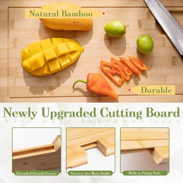 Defined Deco Over The Sink Cutting Board, Extra Large 33in Expandable Cutting Board Over Sink, Natural Bamboo Cutting Boards with Juice Groove, Charcuterie Board, Kitchen Sink Cover for Counter Space - Image 3