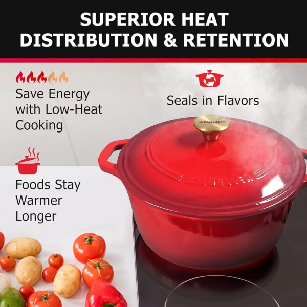 Mueller 6 Qt Enameled Cast Iron Dutch Oven, Heavy-Duty Casserole Dish and Braiser Pan with Lid and Stainless Knob, Safe for All Cooktops - Image 3