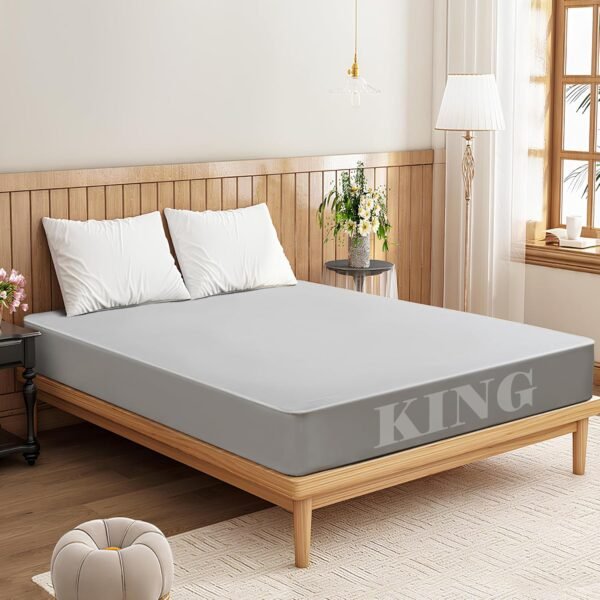 Calmbee Grounding Sheets King Size, 10% Pure Silver Fiber + 90% Organic Cotton, Grounding Sheet Earth Connected Bedding, Queen, 78"x 80"x 15", Fitted Earth Sheets with Grounding Cord, Gray