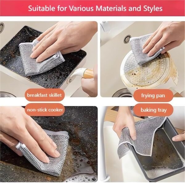Multipurpose Wire Dishwashing Rags for Wet and Dry - 2024 New Dish Cloths for Washing Dishes, Steel Scrubbers for Cleaning Dishes, Chain Mail Scrubber Cast Iron, Non Scratch Scrubbing Pads (2PCS) - Image 2