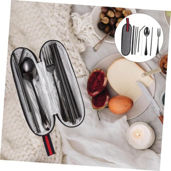 Kisangel 1 Set Set Outdoor Travel Tableware Bag Cookware Stainless Silverware Tiffin Lunchbox Reusable Camping Kit Cooler Individually Wrapped Cutlery Packets Food Spoon Stainless Steel - Image 8