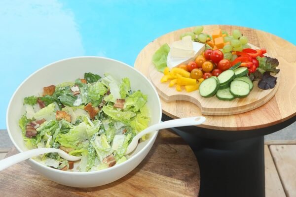 11.5" Extra Large Salad and Serving Bowl with Wooden Lid and Servers - Bamboo Fiber Wood Mixing Bowl Set with Utensils for Fruits, Vegetable Salads, Pasta, Home Decoration & Parties - Natural White - Image 4