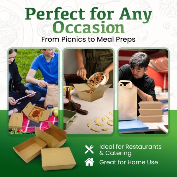 Holotap 50Pcs 65Oz Take Out Food Containers, Disposable Kraft Paper Meal Prep Boxes, Microwaveable and Grease Resistant To Go Containers with Lids for Restaurant Kitchen and Party - Image 6