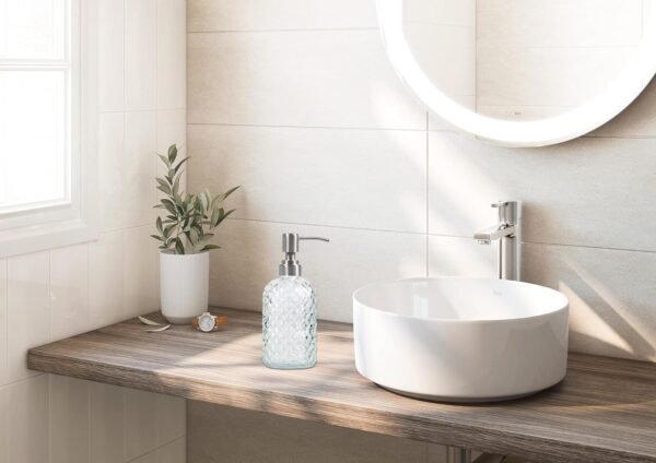 Bathroom & Kitchen Glass Hand and Dish Soap Dispenser with 304 Rustproof Stainless Steel Pump (Clear) - Image 2