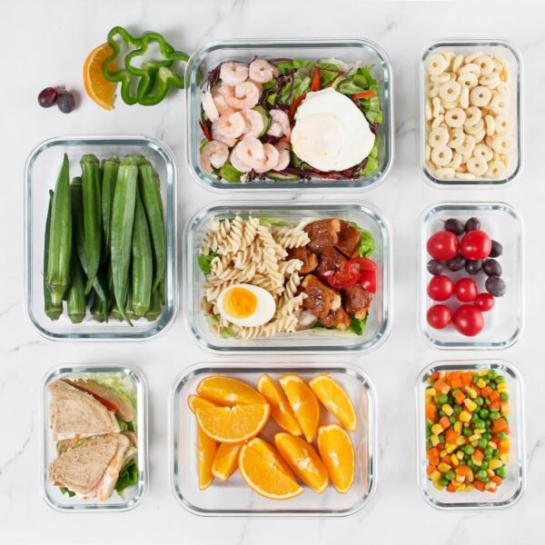 YANGNAY 8 Pack Glass Food Storage Containers, Glass Meal Prep Containers with Airtight Lids, Dishwasher/Freezer Safe Glass Containers, 2 sizes - Image 6