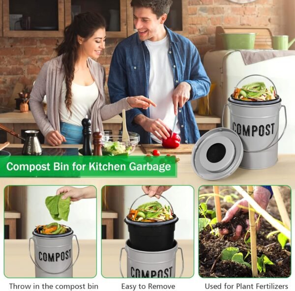 Compost Bin Kitchen Counter, Indoor Compost Bin, Includes Inner Bucket with Sealed Ring Compost Pail, Countertop Compost Bin with Lid, Compost Bucket Compost Container, 1.0 Gallon - Image 3