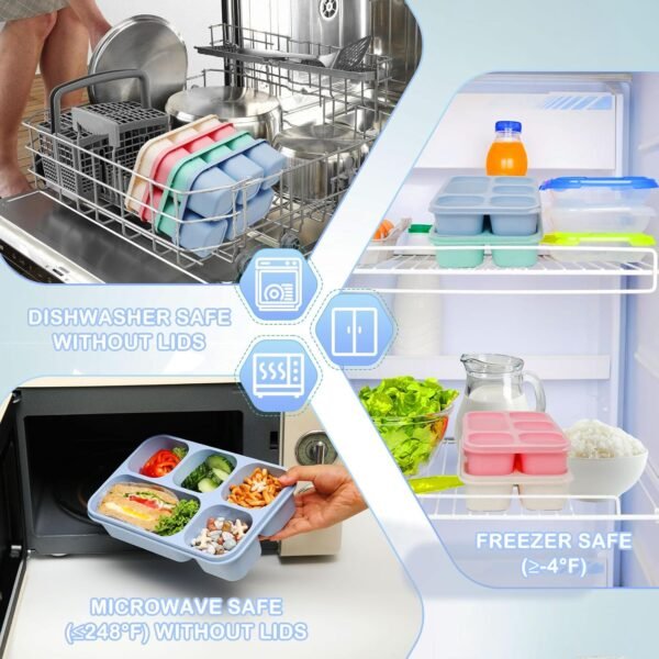 Bento Box Adult Lunch Box, 4 Pack Lunchable Containers 5 Compartments,Divided Lunch Containers with Utensils,Reusable Snack Containers for Adults Kids,Snack Box Containers for School Work Travel - Image 6