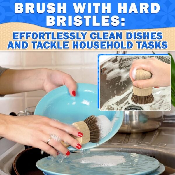 5Pcs Bamboo Dish Brush Set - Wooden Dish Brush Bamboo Scrub Brush for Dishes Wood Dish Brush Bamboo Dish Scrubber Set Palm Brush Wood Dish Scrub Brush - Wooden Dish Scrubber Kitchen Brush Set - Image 6