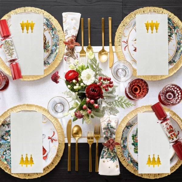 Horaldaily 100 Christmas Disposable Paper Decorative Guest Napkins, Gold Foil Christmas Trees Hand Towel for Party Lunch Dinner Kitchen Bathroom - Image 5