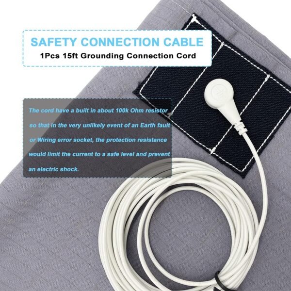 Grounding Pillowcase Queen Conductive Grounding Mat for Bed with 15ft Grounding Cord Organic Cotton Improve Sleep Gray 20x30in - Image 8