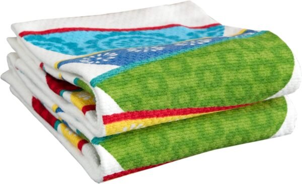 T-fal Textiles Double Sided Print Woven Cotton Kitchen Dish Towel Set, 2-pack, 16" x 26", Dish Stack Print