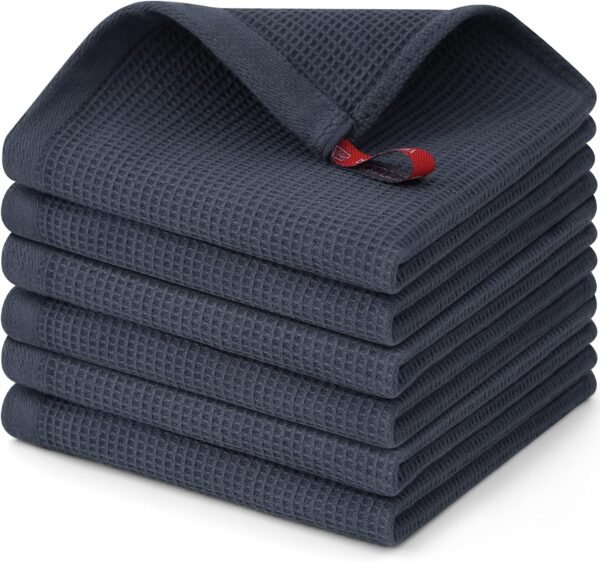Homaxy 100% Cotton Dish Cloths - Waffle Weave Soft and Absorbent Dish Towels - 6 Pack Quick Dry Dish Rags - 12 x 12 Inches Dishcloths for Kitchen Washing Dishes - Dark Grey