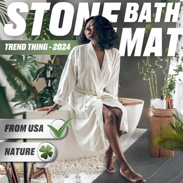 LRR Eco-Friendly Diatomaceous Earth Stone Bath Mat - Versatile for Bathroom & Kitchen, Absorbent Shower Mat, Durable Bath Mats for Bathroom Elegance, 1 Stone Bath Mat - 1 Soap Dispenser Coaster - Image 3