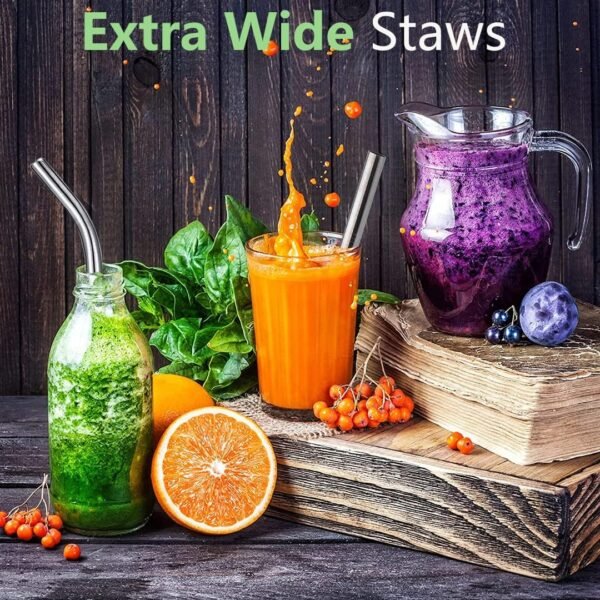 Jumbo Smoothie Straws Stainless Steel, Set of 6 Metal Milkshake Straws 0.4" Wide 10.5" Long Straws, Long Lasting & Food Grade, Metal Straws Reusable for Smoothie, Milkshake, Beverage - Image 4