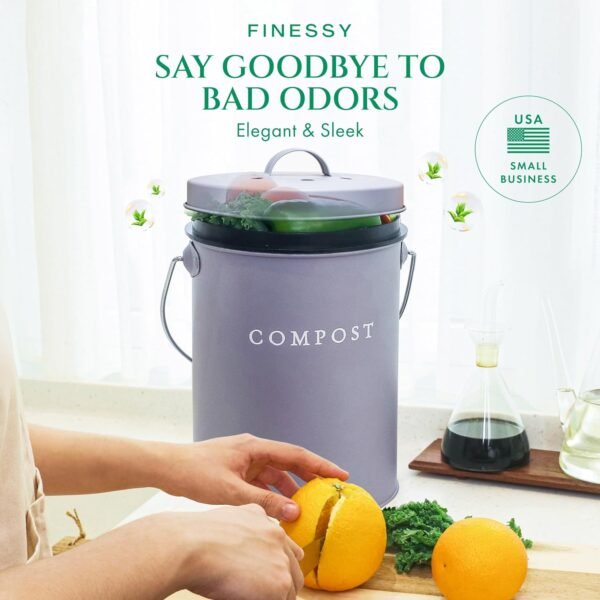 FINESSY Indoor Compost Bin Kitchen Counter Odorless, Countertop Compost Bin with Lid, Kitchen Compost Bin Countertop, Kitchen Compost Bin, Compost Bucket with Lid for Kitchen, Composting Bin Kitchen - Image 3