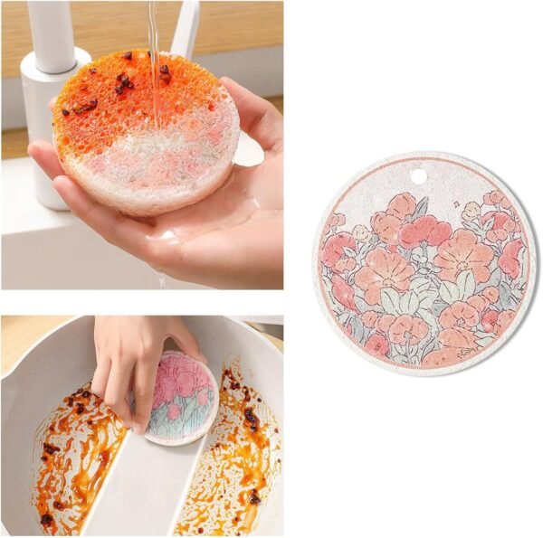 Biodegradable Natural Wood Pulp Fiber Sponge - Pack of 3 Reusable Washing Dish Sponge - Natural Household Cleaning Sponges Good for Kitchen, Bathroom and Cars - Image 6