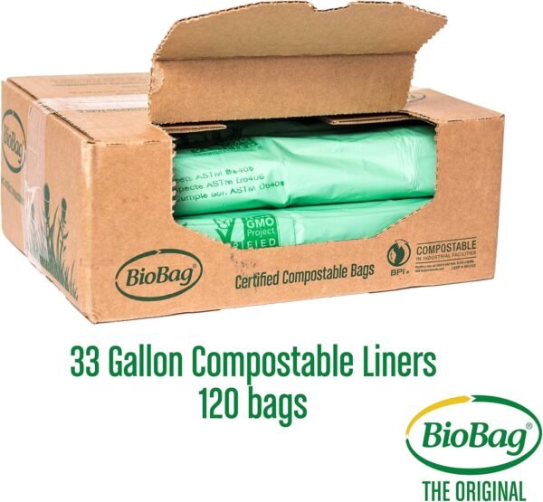BioBag (USA) The Original Compostable Bag, 33 Gallon, 120 Count, 100% Certified Compostable Trash Bag Liners for Food Waste, Extra Strong and Durable, Trash Bag - Image 3