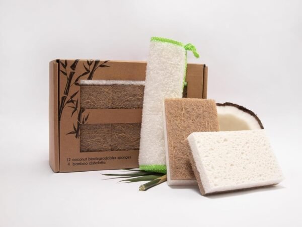 Natural Kitchen Sponge- Coconut Base Dish Sponge and Rayon derived from Bamboo Dishcloth Bundle- 12 Coconut Scrubbers & 4 Pieces Rayon derived from Bamboo Dishcloth- Kitchen Cleaning Essentials - Image 2