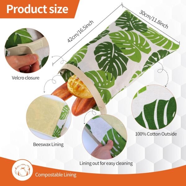 Reusable Beeswax Bread Bags 2 pcs,Sourdough Bread Bags for handmade bread,XL Beeswax Bread Bag,Cotton Linen Bread Bags to keep fresh,Bread Storage Bags - Image 2