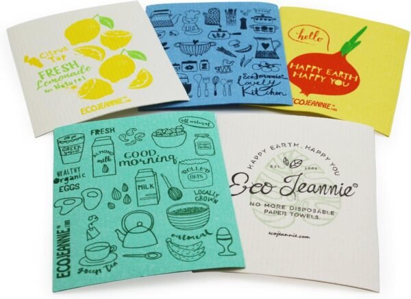 (5 Pack) EcoJeannie Eco-Friendly German Cleaning Cloth 100% Biodegradable Cellulose Sponge Cloths, Kitchen Cloths, GMO-Free, Reusable - Made in Germany Packaged in P.R.C. - Image 7