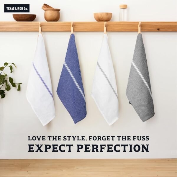 TEXAS LINEN CO. Kitchen Towels Set - 100% Cotton Dish Towels for Kitchen - Pack of 12 Super Absorbent Kitchen Hand Towel - Blue Tea Towels - Quick Dry & Soft Durable Dish Cloths - 15”x25”, Blue Stripe - Image 4