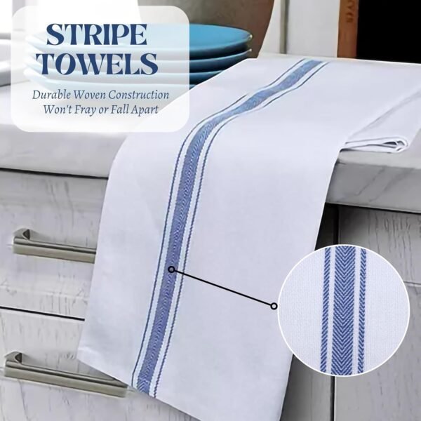 Kitchen Towels | Cotton Dish Towels for Drying Dishes| Absorbent Kitchen Dish Towels, Dish Cloths| Tea Towels for Embroidery |6 Pack (Blue Stripes) 15"x25" - Image 2