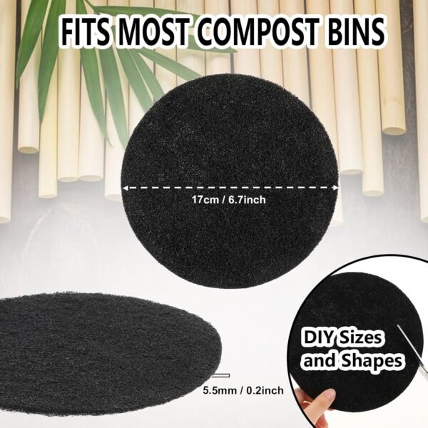 Charcoal Filters for Kitchen Compost Bin, 6 Pack Compost Filters for Countertop Bin Pail Replacement, Activated Charcoal Home Bucket Refill Sets, Round 6.7 Inch - Image 2