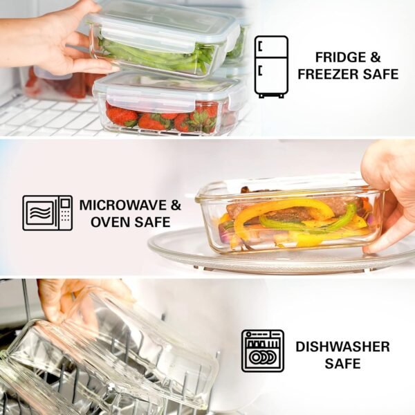 Glass Food Storage Containers with Lids 30 Oz 16 Pc (Set of 8) Airtight Large Reusable Leak Proof BPA Free Food Prep Containers Freezer to Oven Safe - Image 3