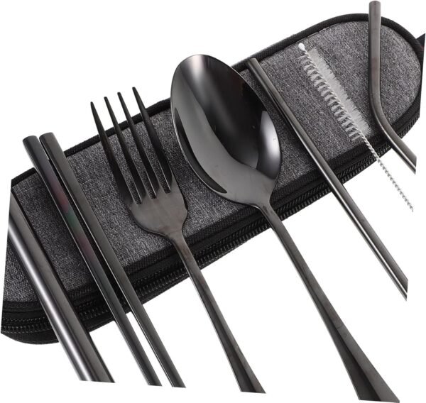 Kisangel 1 Set Set Outdoor Travel Tableware Bag Cookware Stainless Silverware Tiffin Lunchbox Reusable Camping Kit Cooler Individually Wrapped Cutlery Packets Food Spoon Stainless Steel - Image 9