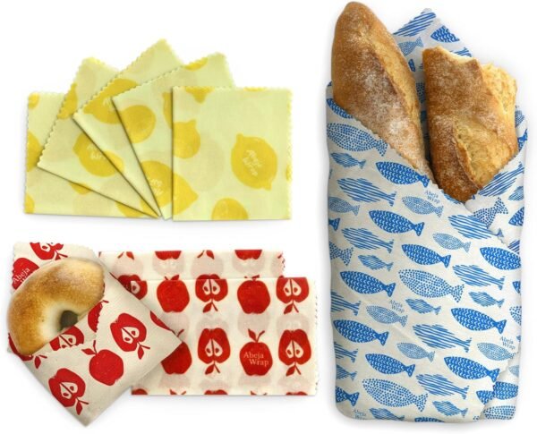 Beeswax Wraps for Food, Reusable Beeswax Wraps 9 Pack, Beeswax Wrap/Fish Apple Lemon