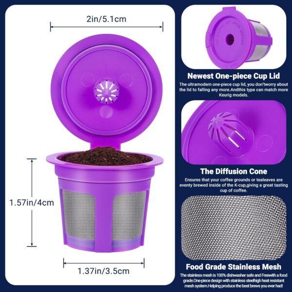 [SANYEDOU] Reusable Coffee Filters For Keurig (BPA Free) Reusable K Cup Filters Cups K Cups For Keurig 1.0+2.0 Mini K cup Refillable Pods(4pack) - Image 3
