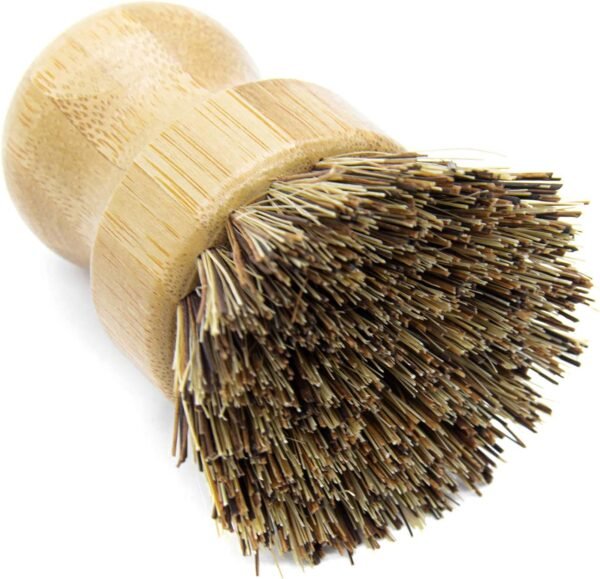 AUEAR, Natural Bamboo Dish Scrub Brush Cleaning Brush Pot Scrubber Brushes Coconut Bristles for Cast Iron Skillet Pots Pans (2-Pack, Deep Color) - Image 2