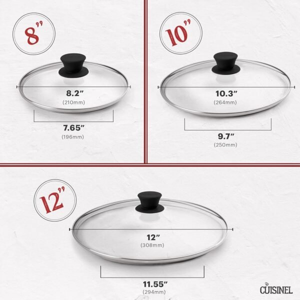 Cuisinel Cast Iron Skillets Set + Glass Lids - 8"+10"+12"-Inch Frying Pans + Silicone Handle Holder Covers - Pre-Seasoned Oven Cookware - Use Indoor/Outdoor, Grill, Stovetop, Camping Fire, Oven - Image 5