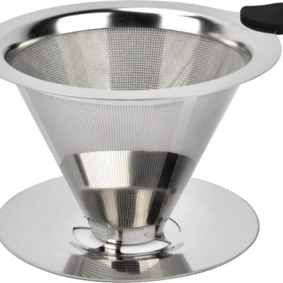 Pour Over Coffee Dripper Stainless Steel Reusable Filter Paperless Cone Coffee Maker Dripper for 1-2 Cup