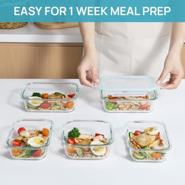 Vtopmart 15 Pack Glass Food Storage Containers, Meal Prep Containers, Airtight Glass Bento Boxes with Leak Proof Locking Lids, for Microwave, Oven, Freezer and Dishwasher - Image 4